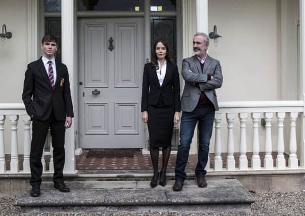 Gareth (Adam Gillian), Olivia Harley (Valene Kane) and Sir Malcolm Harley (Declan Conlon) star in one-off drama Counsel