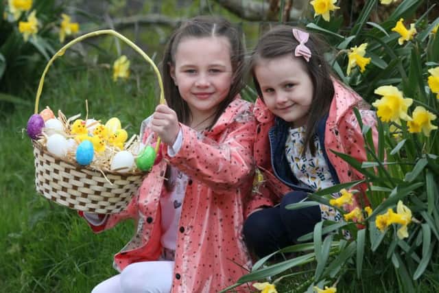 Sisters Roma (8) and Rocha O'Brien (4) are looking forward to a big weekend of Easter celebrations in Coleraine including an outdoor egg hunt with a difference, walking tours and lots of free family fun. Organised by Coleraine Business Improvement District (BID), it's set to be a cracking few days with lots of attractions to enjoy and great prizes to be won. For more information go to www.colerainebid.com/Easter.Pic: KEVIN MCAULEY/MCAULEY MULTIMEDIA