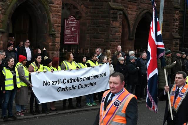 A previous Orange parade past St Alphonsus Church in Glasgow