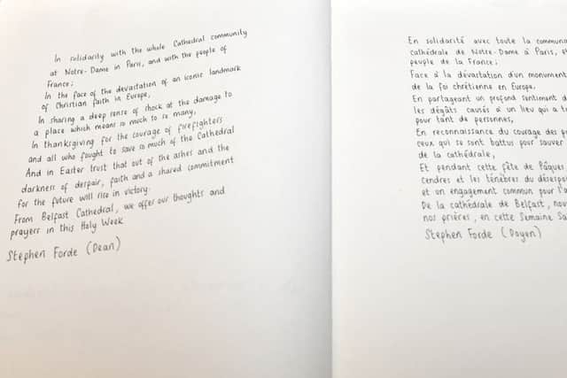 Dean Forde's message in the book of sympathy is written in English and French. Photo: Colm Lenaghan/Pacemaker Press