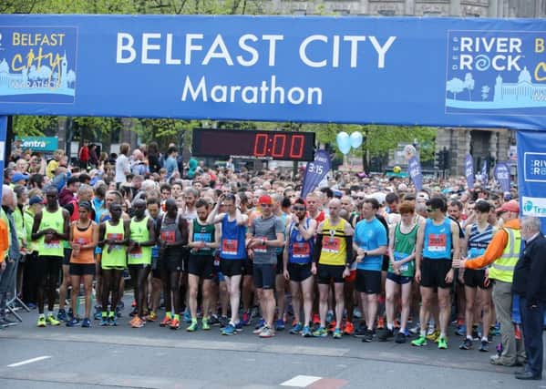 Runners on the start line at last years Belfast City Marathon. This years race takes place on Sunday, May 5