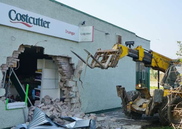 Major damage caused to shops in Drumgor, Craigavon, during an attempted ATM theft last month.
