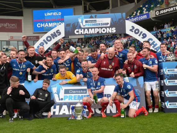 Linfield celebrate lifting the Gibson Cup