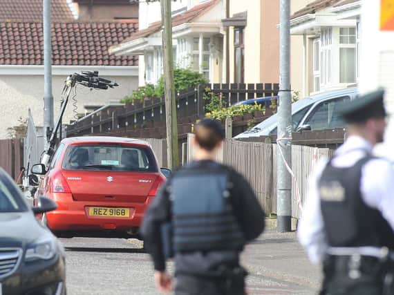 PSNI and Army Technical Officers deal with a suspect device left at the home of republican councillor Gary Donnelly in the Creggan area. Pic by Lorcan Doherty, Press Eye