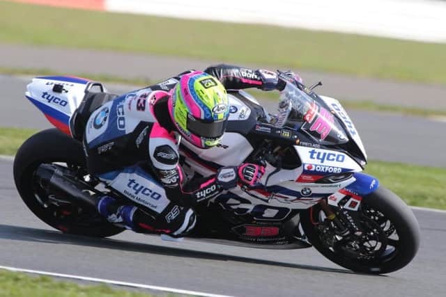 Clogher man Keith Farmer on the Tyco BMW S1000RR at Silverstone. Picture: David Yeomans.
