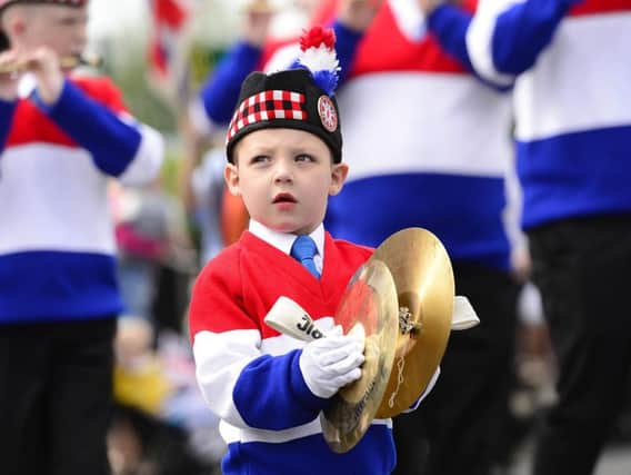 A young bandsman on the march at the Junior Orange Association annual Easter Tuesday demonstration in east Belfast. Pic Arthur Allison