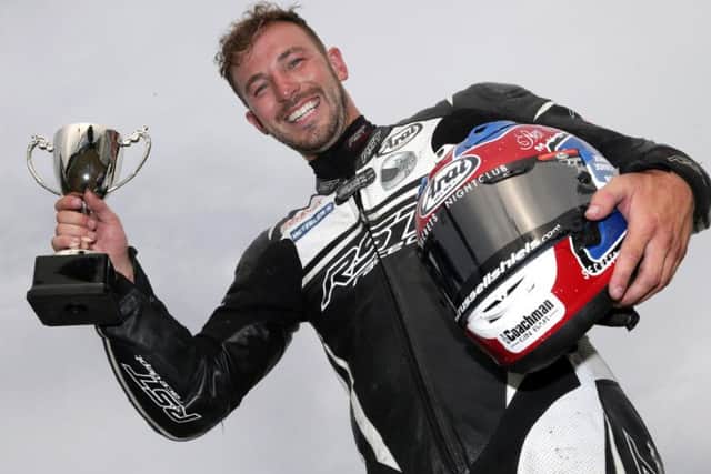 Magherafelt man Paul Jordan celebrates his victory in the Friday evening Supersport race at Armoy in 2018. Picture: Stephen Davison/Pacemaker Press.