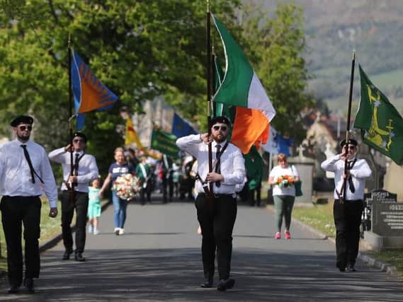Saoradh at Milltown cemetery in Belfast. The group paraded in Dublin city centre the day before. Dr McGarry asks: Can you imagine 48 hours after the Christchurch mosque shootings 150 white racists in combat fatigues parading through Auckland?