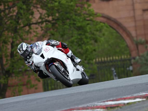 Michael Dunlop in action during the Bennetts British Superbike test at Oulton Park on Thursday. Picture: David Yeomans.