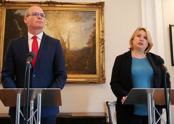 Irish Tanaiste Simon Coveney and Northern Ireland Secretary Karen Bradley hold a press conference at Stormont House after the British and Irish governments issue a joint statement that talks to get the Northern Ireland Assembly up-and-running will begin in May. 

Picture by Jonathan Porter/PressEye