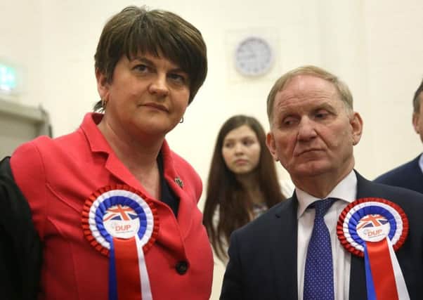 DUP peer Lord Morrow pictured with party leader Arlene Foster
