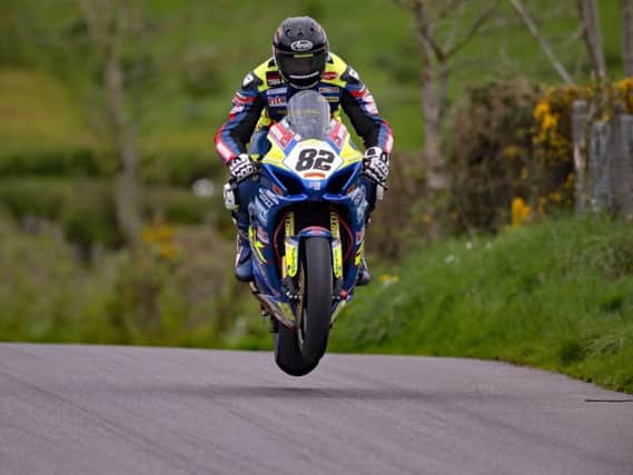 Derek Sheils sealed pole in the Superbike class on the Burrows Engineering/RK Racing Suzuki during practice at the KDM Hire Cookstown 100 on Friday. Pictures: Pacemaker Press.