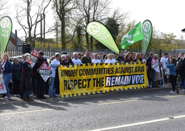 One of the Border Communities Against Brexit on March 30, the day after Brexit was due to have happened. This rally was held at Bridgend