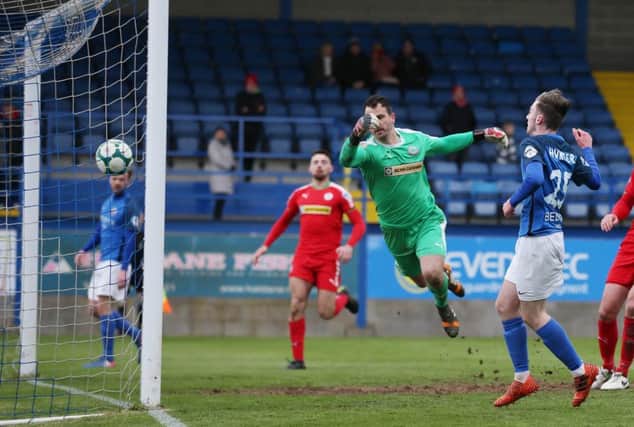 Ross Hunter finds the net for Glenavon against Cliftonville. Pic by INPHO.
