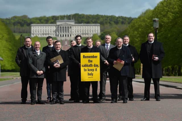 A protest rally at Stormont on Friday held by the Free Presbyterian Church against the Belfast Marathon being moved to a Sunday.
Picture Colm Lenaghan/Pacemaker Press