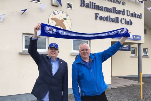 Long-time Ballinamallard supporters Robert Deane (left) and Trevor Neely are looking forward to the club's big day out at Windsor Park.