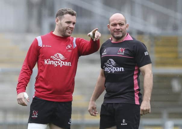Rory Best and Darren Cave during training at Kingspan Stadium ahead of the PRO14 play-off against Connacht