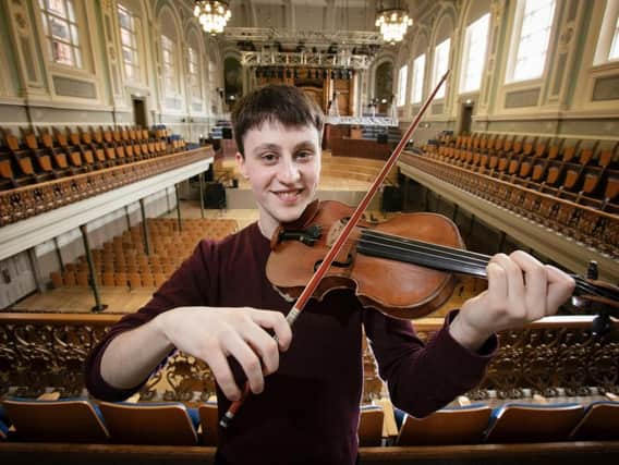 Violinist, Samuel Kane, from Loughgall in County Armagh, new Leader of the Ulster Youth Orchestra, with the 239 year old, Milton Violin, made by renowned Neapolitan violin maker, Joseph Gagliano