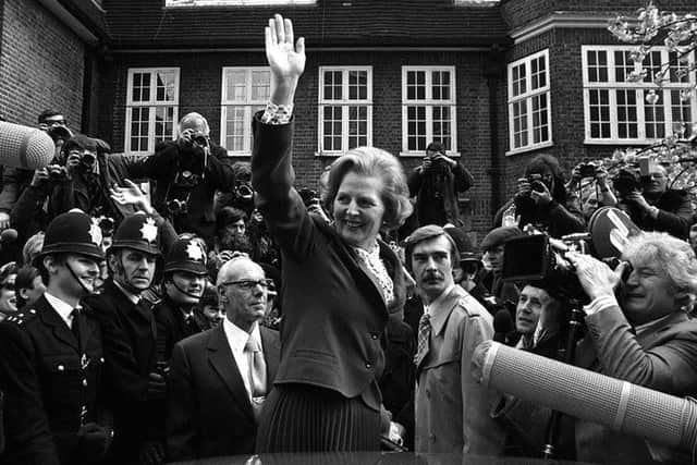 Margaret Thatcher arrives at Tory headquarters in London after the general election victory of 1979