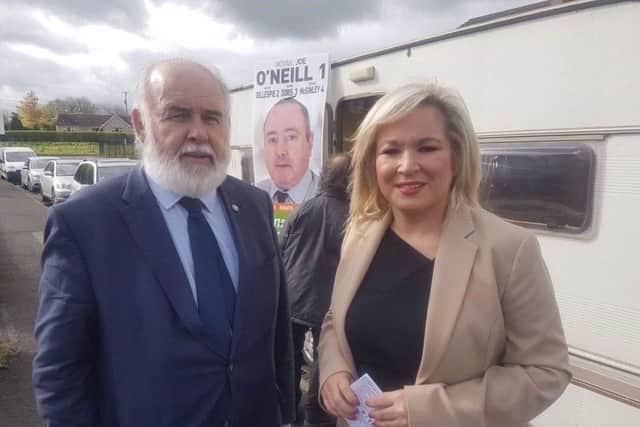 Handout photo issued by Sinn Fein of the party's deputy leader Michelle O???Neill voting at St Patrick???s Primary School in Clonoe, Co. Tyrone, with Mid Ulster MP for the party Francie Molloy. PRESS ASSOCIATION Photo. Picture date: Thursday May 2, 2019. Voters in Northern Ireland are going to the polls amid a fresh effort to defrost the institutions at Stormont. See PA story ULSTER Poll. Photo credit should read: Sinn Fein/PA Wire

NOTE TO EDITORS: This handout photo may only be used in for editorial reporting purposes for the contemporaneous illustration of events, things or the people in the image or facts mentioned in the caption. Reuse of the picture may require further permission from the copyright holder.