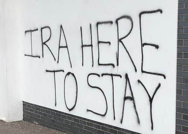 The graffiti appeared in the Creggan estate a few hours after the P.S.N.I. issued a statement confirming anonymity for anyone who provides evidence relating to the murder of 29 year-old journalist, Lyra McKee, in Creggan in April.