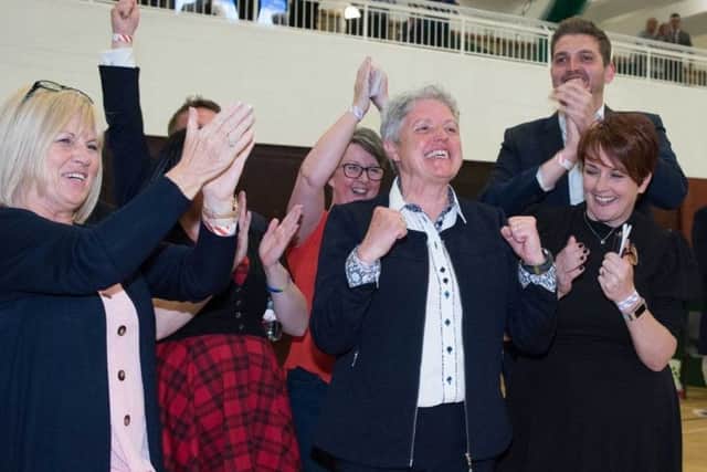 The DUP's first openly gay candidate, Alison Bennington, who has been elected to Antrim and Newtownabbey Borough Council.