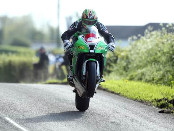 Derek McGee on the NJ Doyne Kawasaki during Superbike practice at the Tandragee 100. Picture: Stephen Davison/Pacemaker Press.