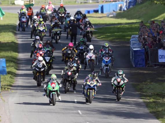 The start of the Around A Pound Tandragee 100 Superbike race on Saturday. Picture: Stephen Davison/Pacemaker.
