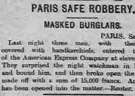 May and Eddie's Paris bank robbery. Newspaper report Saturday, April 27, 1901