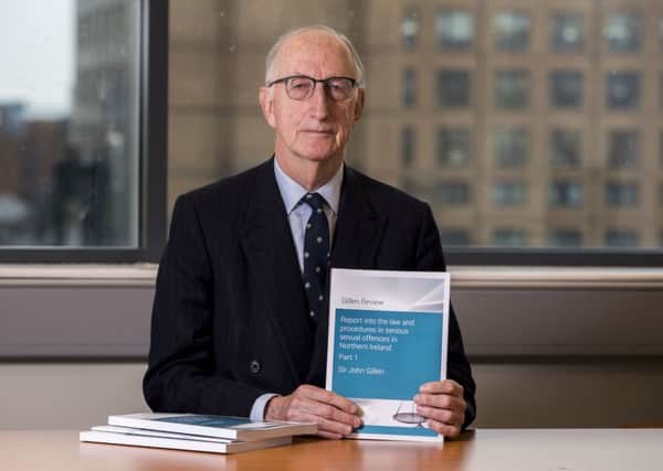 Sir John Gillen holds a copy of the Gillen Review Report into the law and procedures in serious sexual offences in Northern Ireland, in which he has made 16 key recommendations following a review of how the legal system handles complaints of sexual offences. PRESS ASSOCIATION Photo. Picture date: Wednesday May 8, 2019.