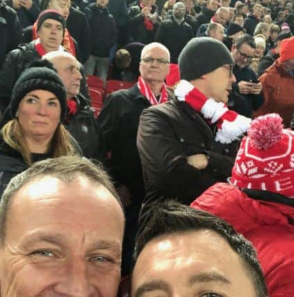 Darren Graham (right) with 1st Larne Liverpool Supporters Club member Darren Sterret at Anfield for the game between Liverpool and Napoli in the Champions League