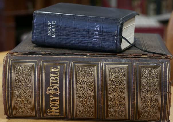 Bibles in east Belfasts Bannside library, including Rev Ian Paisleys personal blue-bound annotated copy