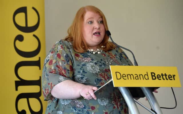 Alliance candidate Naomi Long during the party's manifesto launch for the European election at CIYMS in Belfast