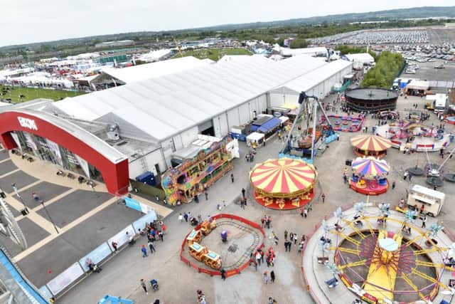 An aerial view of the Eikon Centre at the Maze on the first day of the Balmoral Show