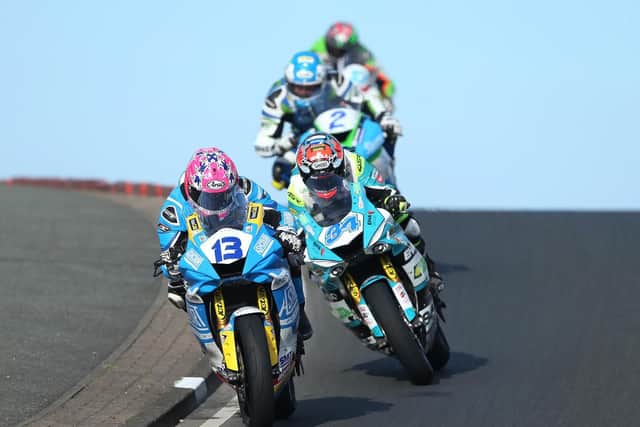 Lee Johnston leads Alastair Seeley, Dean Harrison and James Hillier in the Supersport race at the North West 200 on Thursday.