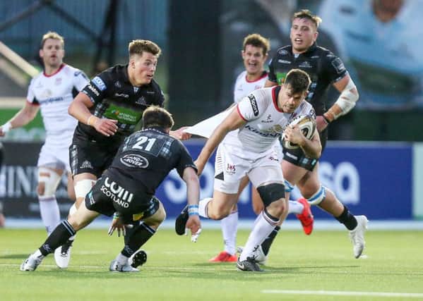 Ulster's 

Louis Ludik on the attack against Glasgow