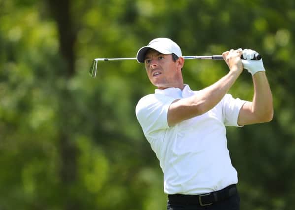 Rory McIlroy of Northern Ireland  plays a shot from the eighth tee during the PGA Championship