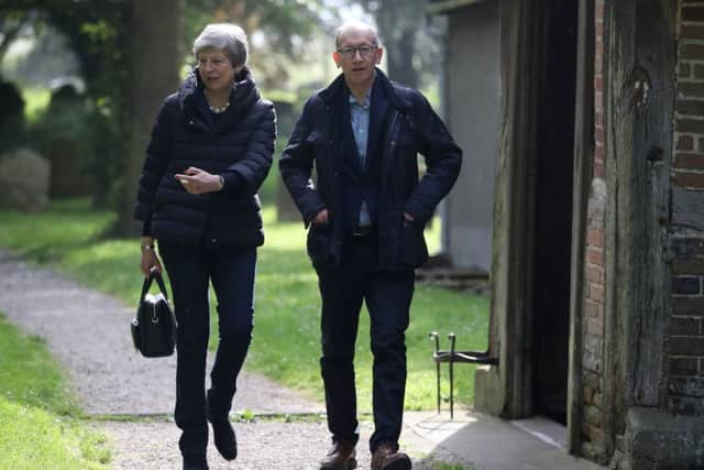Prime Minister Theresa May with her husband Philip leave after a church service near her Maidenhead constituency. PRESS ASSOCIATION Photo. Picture date: Sunday May 19, 2019. Photo credit should read: Andrew Matthews/PA Wire