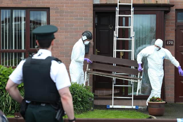 Police at the Scene after shots were fired at a house  on Ballynamoney Road in Lurgan in County Armagh, Pic  Colm Lenaghan/Pacemaker