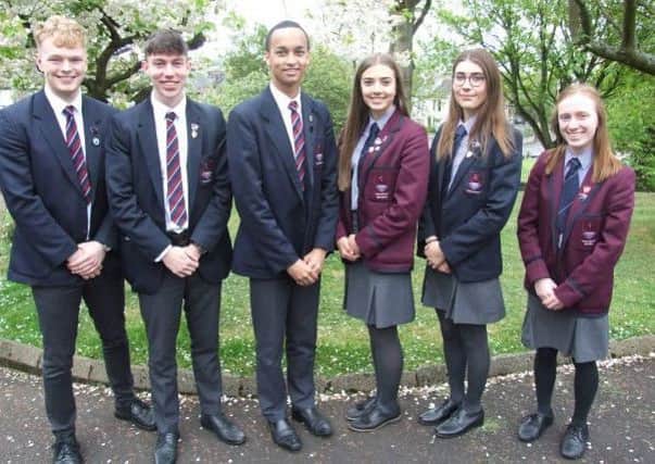 The Senior Prefect team for 2019/20 at Larne Grammar School. Head girl Jenna McCarlie and head boy Matthew Clenaghan will be assisted by Luke Clarke, Jamie Maybin, Abigail Park and Courtney Murray.