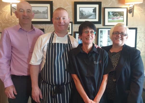 The Asburn Hotel owner Paul McConaghy, Chef Micky McLaughlin with star of ITV's The Chase Libby Magill and Susan Harbinson, head of human resources
