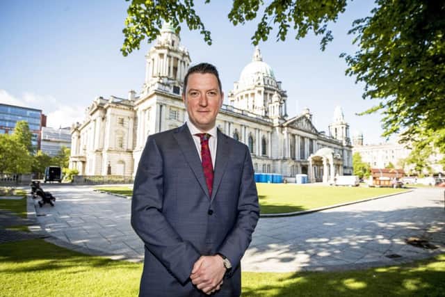 John Finucane, Sinn Fein councillor for Belfast City Council, poses ahead of his formal election as Lord Mayor of Belfast.  Photo credit: Liam McBurney/PA Wire