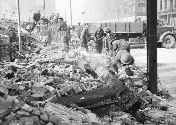 Soldiers clearing rubble after Belfast's Easter air raid, 1941