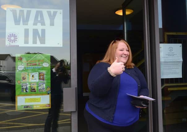 Alliance Party leader Naomi Long at the polling station on Thursday