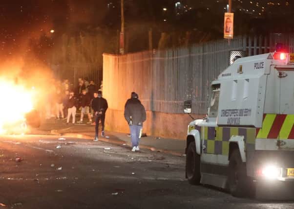 File photo dated 18/04/2019 of petrol bombs being thrown at police in Creggan, Londonderry. PRESS ASSOCIATION Photo.  Photo credit: Niall Carson/PA Wire