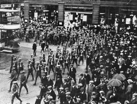 UVF members marching through Belfast in 1914.