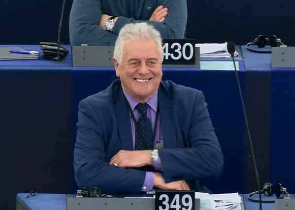 Jim Nicholson listens to praise from the speaker after speaking in the plenary session at the European Parliament in Strasbourg on Wednesday March 27 2019, one of his last ever speeches as an MEP in the chamber after 30 years as an NI representative there