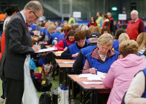 Counting begins at Meadowbank Leisure Centre in Magherafelt for Northern Ireland's European Parliament Election vote.  Three MEPs can be returned for Northern Ireland. 

Picture by Jonathan Porter/PressEye