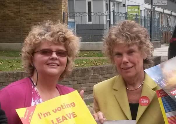 Aileen Quinton campaigning with Kate Hoey MP in London on the eve of the EU referendum in 2016.