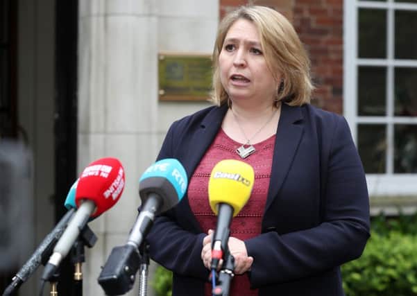Secretary of State for Northern Ireland Karen Bradley speaking outside Stormont House. Photograph: Declan Roughan